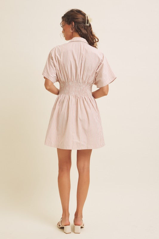 Blush Breeze Striped Shirt Dress