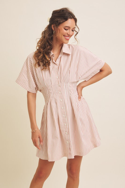Blush Breeze Striped Shirt Dress