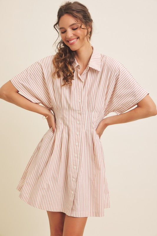 Blush Breeze Striped Shirt Dress