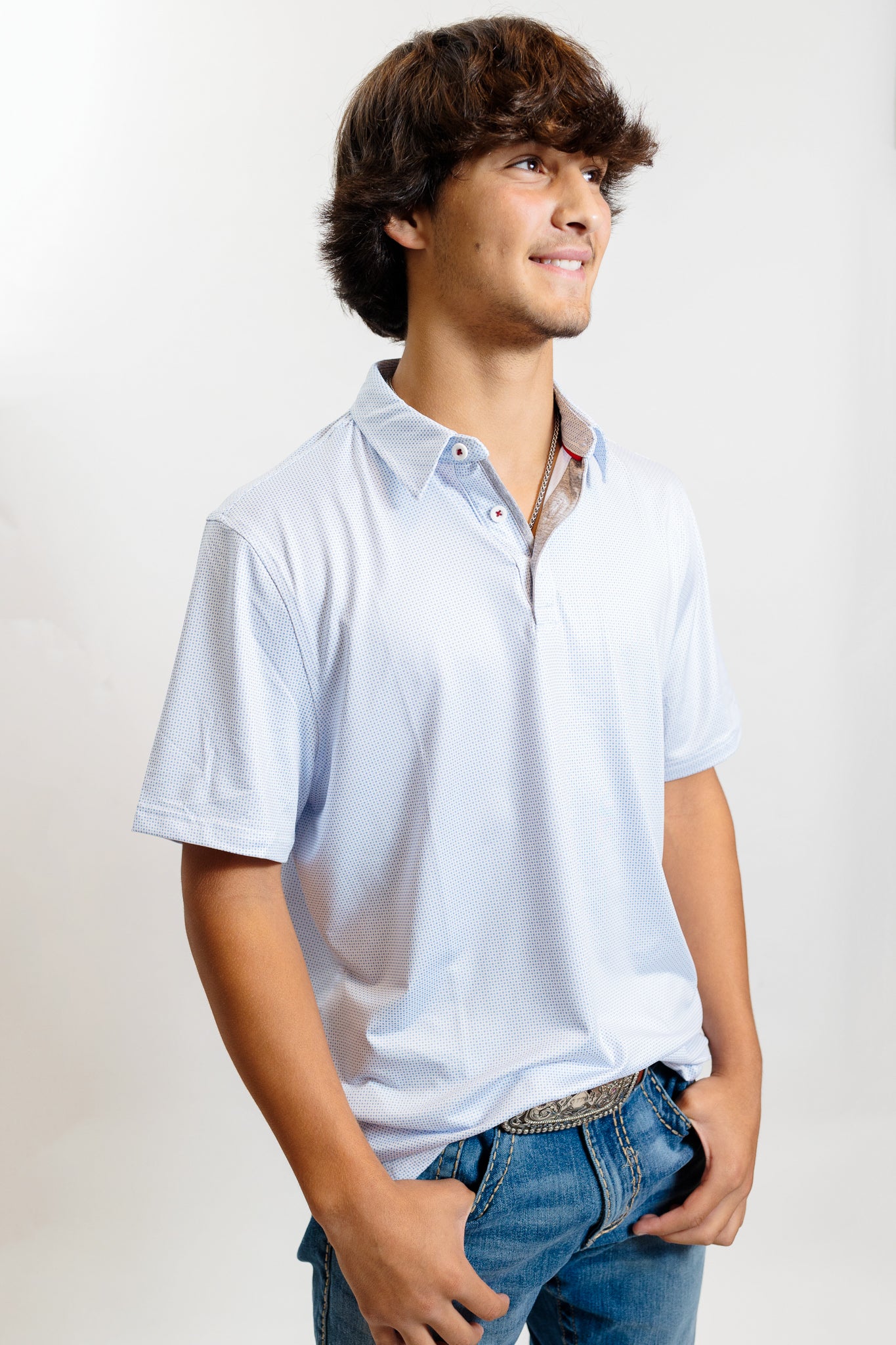 White Golf Polo with Blue Dots