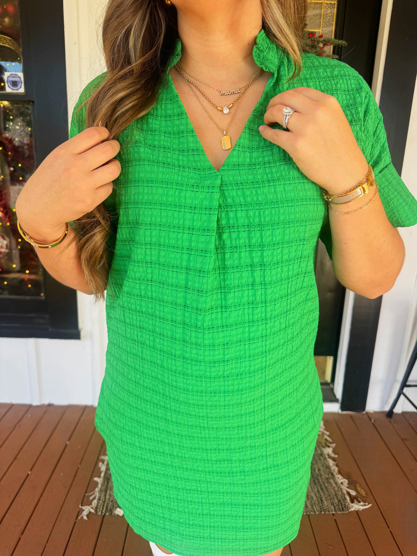 Vibrant Green Shift Textured Dress