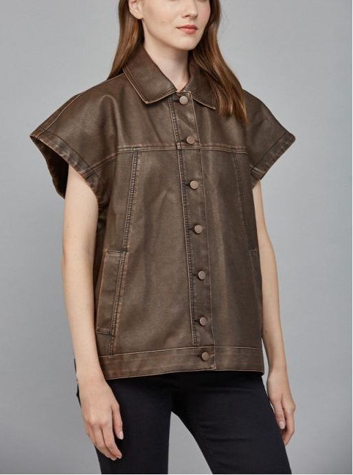 Espresso Edge Faux Leather Vest