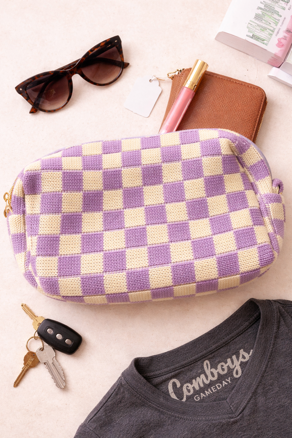 Checkered Make-Up Bag