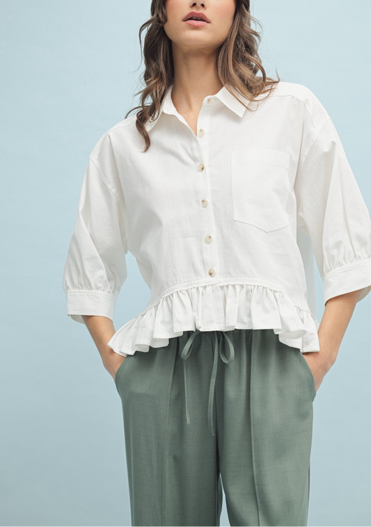 Ruffled Contrast Trim Blouse