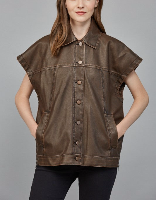 Espresso Edge Faux Leather Vest