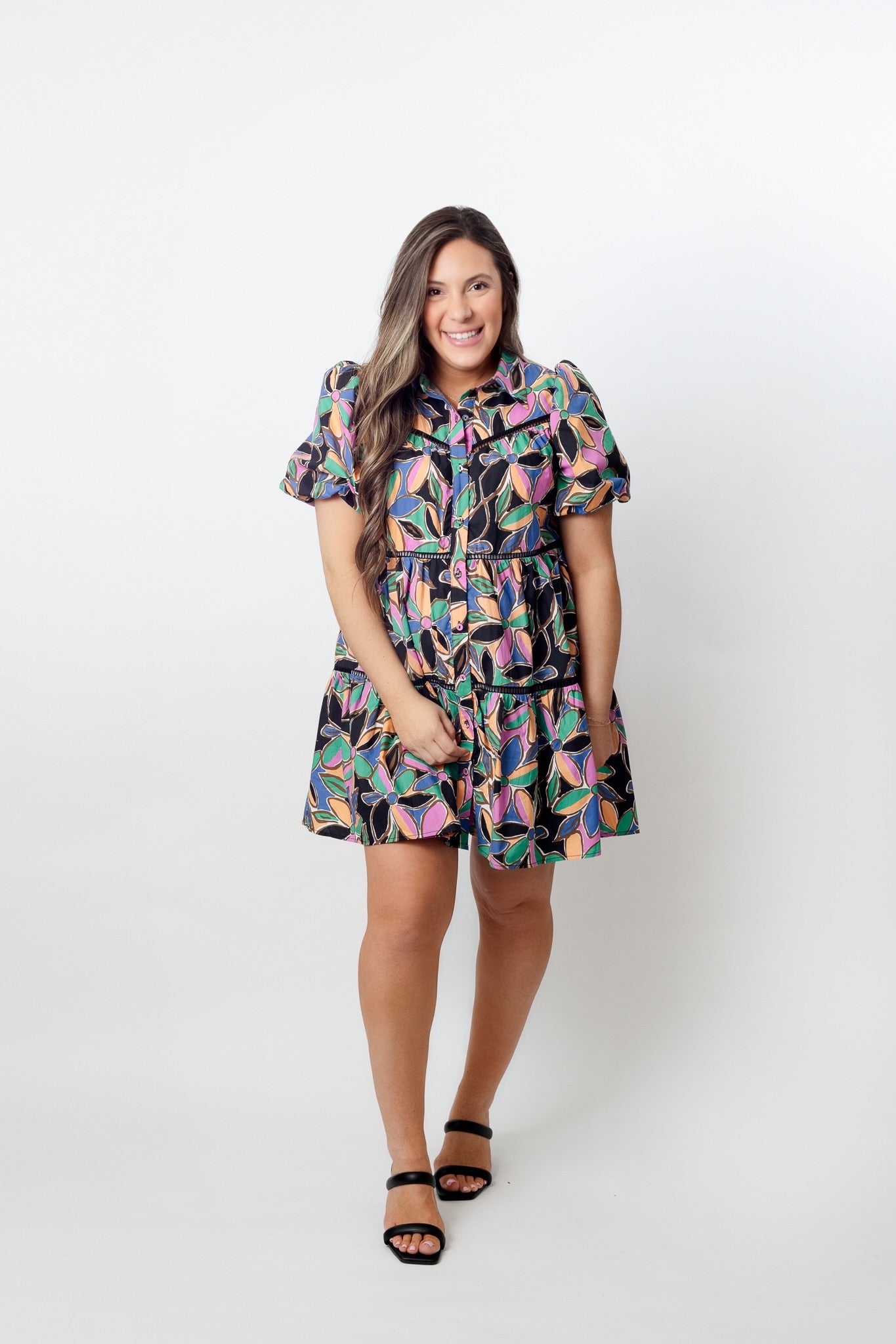 Tropical Bloom Tiered Mini Dress