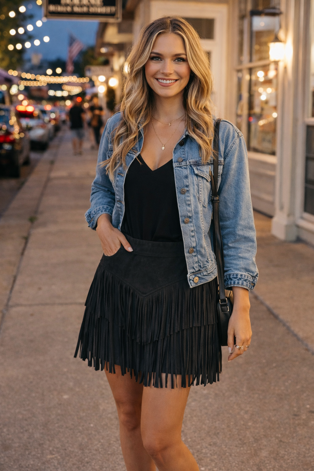 Black Suede Fringe Mini Skirt