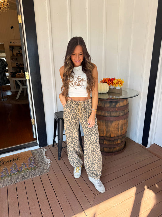 Leopard Print Parachute Pants