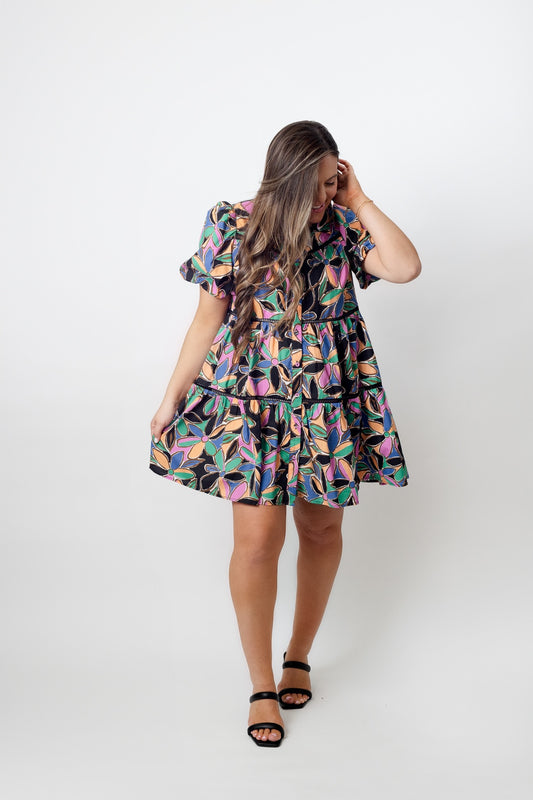 Tropical Bloom Tiered Mini Dress