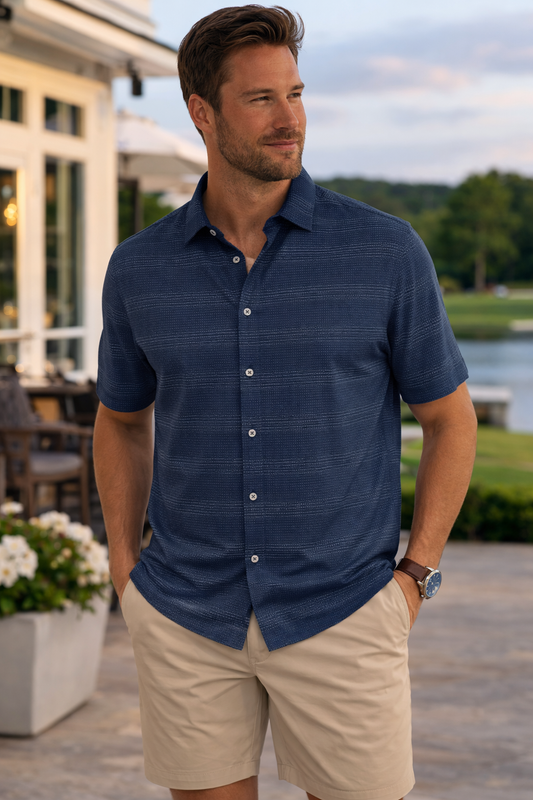 Navy Striped Button Down Shirt
