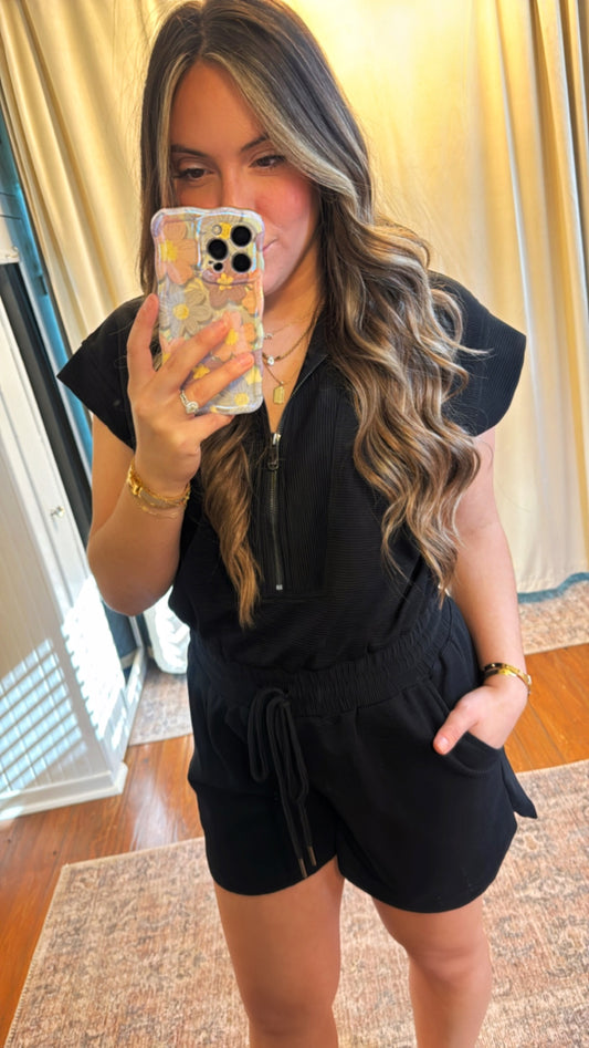 Black Zip-Up Romper