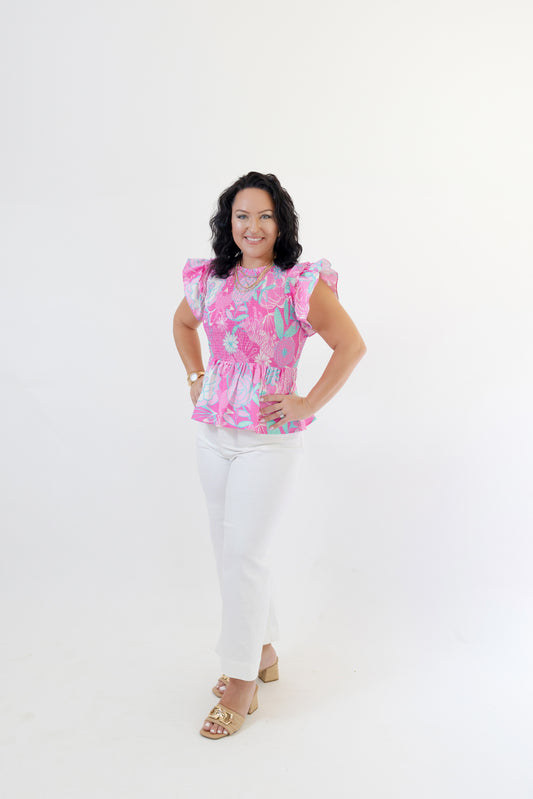 Paradise Petals Smocked Peplum Top