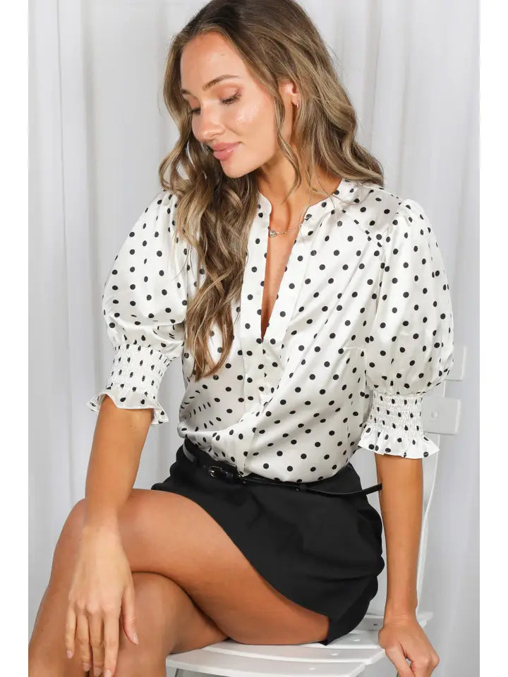Dot Print Satin Blouse