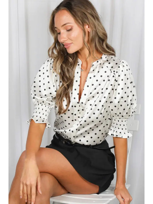 Dot Print Satin Blouse